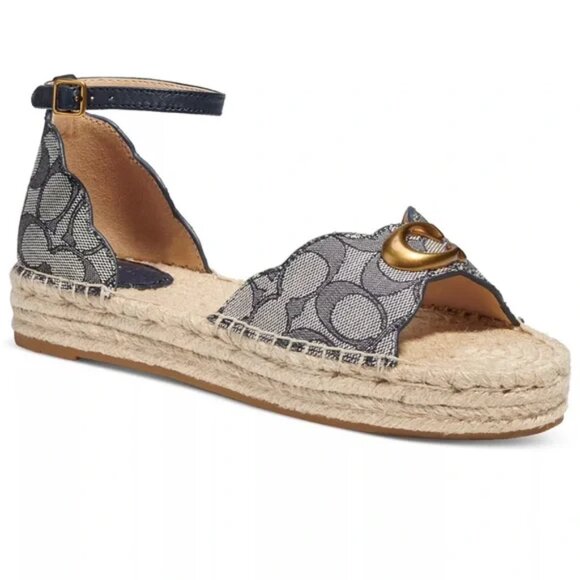 Coach Dillon Midnight Navy NEW w/box Jaquard Ankle strap Espadrilles - Picture 2 of 16